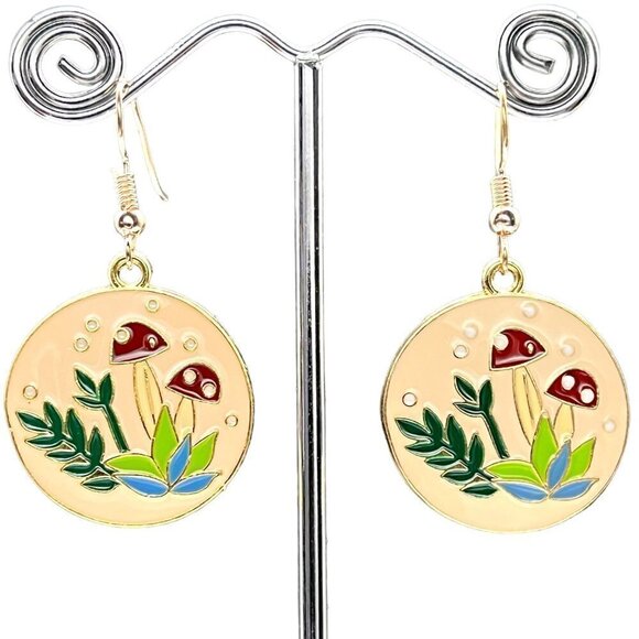 Mushroom Enamel Drop Earrings - Picture 3 of 5